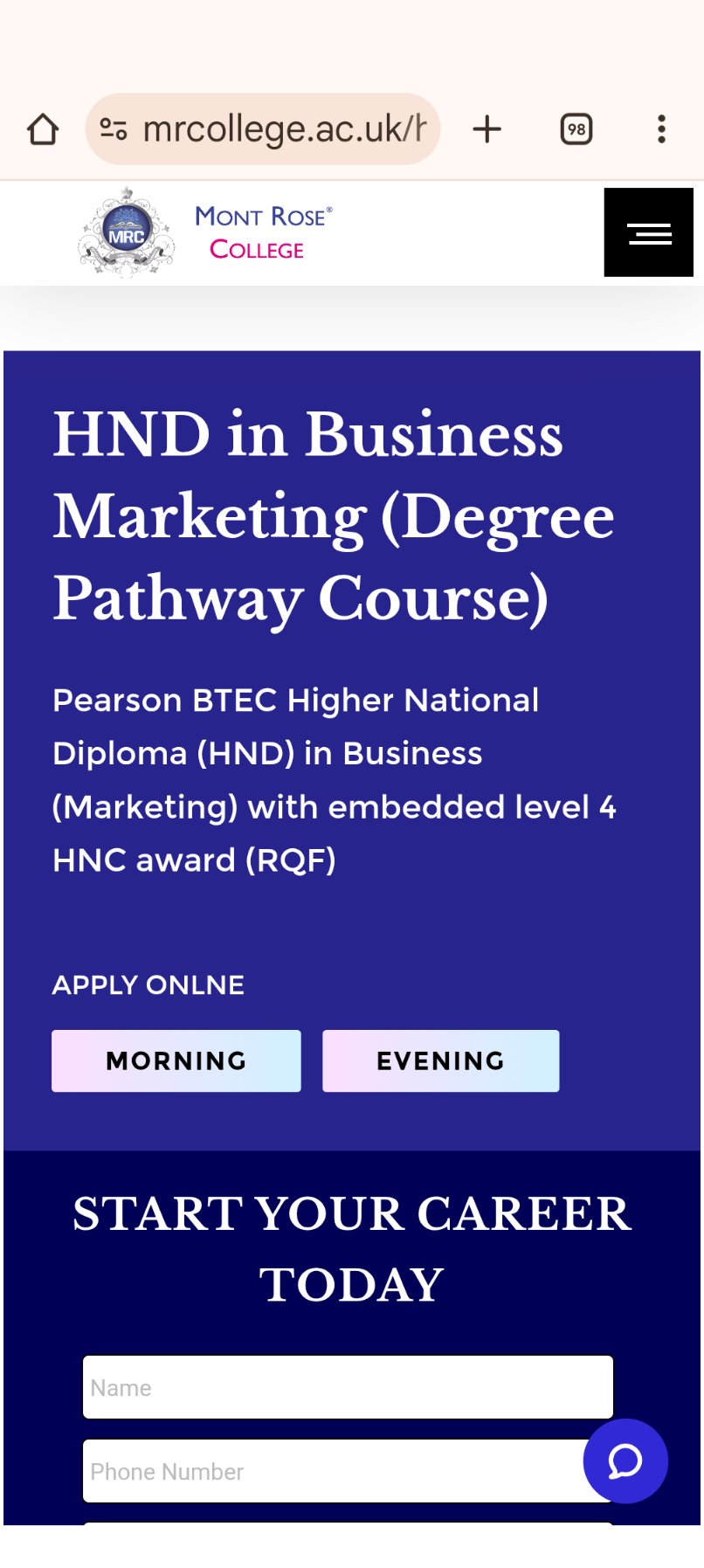 Mobile HND Business Marketing - APPLY ONLNE Typo, Chat Widget Overlap